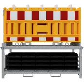 SET | with 20 panel fence | and 21 base plates | on storage and transport traverse | with lamp adapter | with red/white foil, type RA2/B | type of barrier NOX yellow